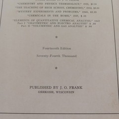 Qualitative Analysis J.O. Frank Fourteenth Edition 1948 Chemistry Booklet 38 Pgs